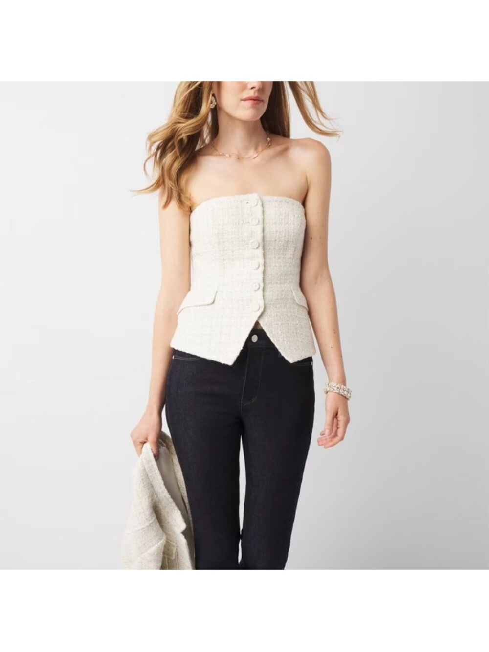 Strapless Tweed Vest in Cream